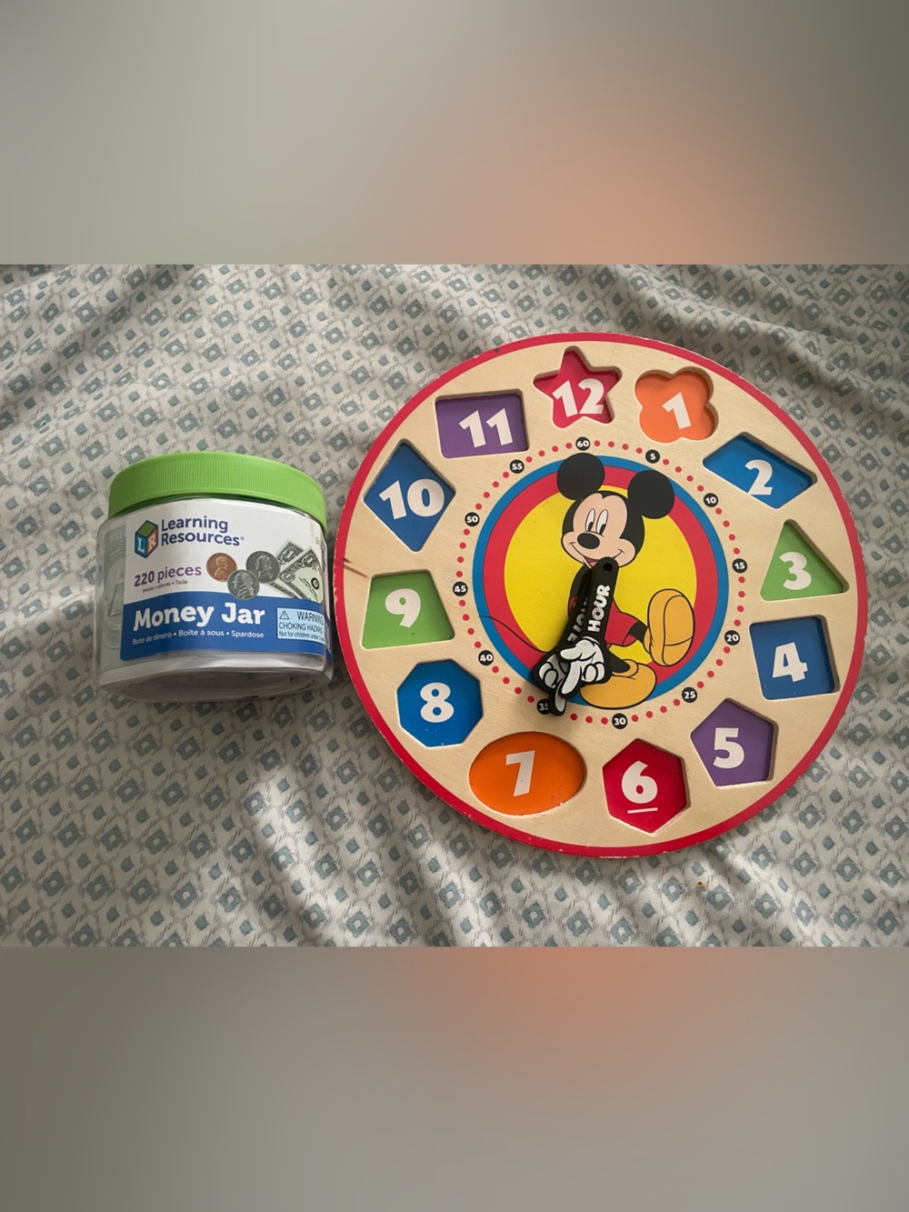 Melissa & Doug Mickey Mouse Shape Sorting Clock & fake money for counting